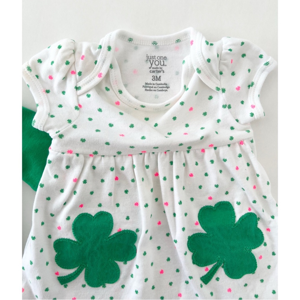 Carter’s St. Patrick’s Day Festive Green Shamrock Baby Girl Set - Size 3 Months - Picture 5 of 6